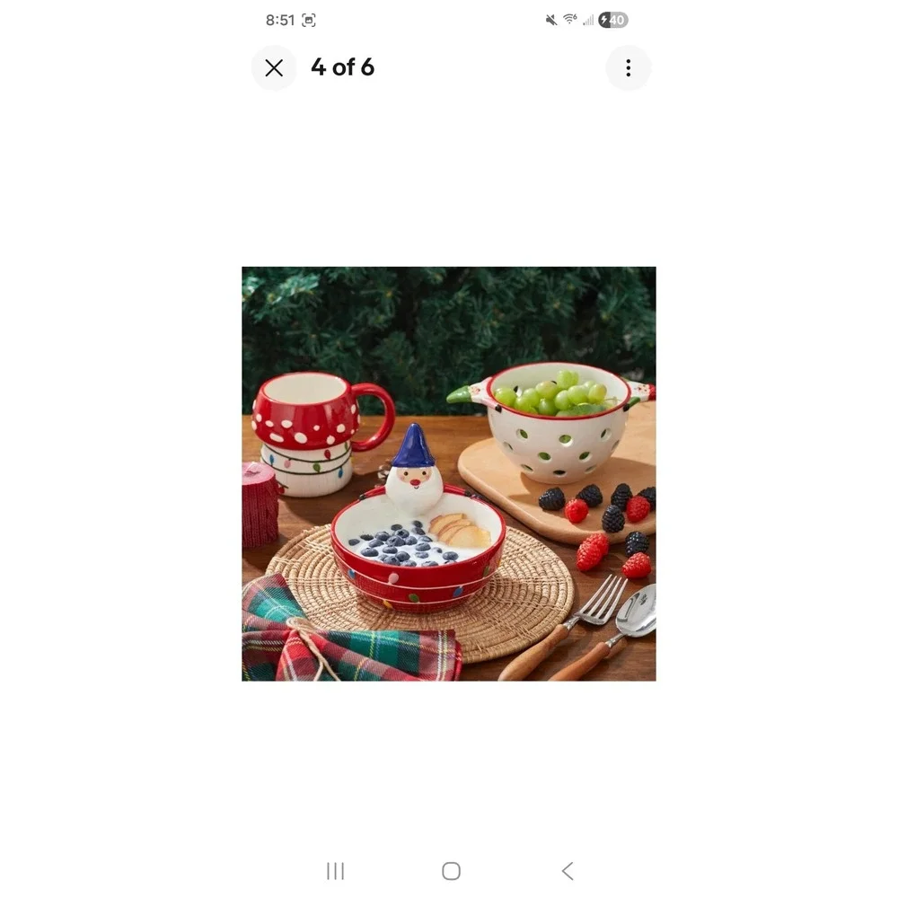 Mushroom Gnome Stoneware Hand Painted Berry Basket, Colander, Cute Christmas ...
